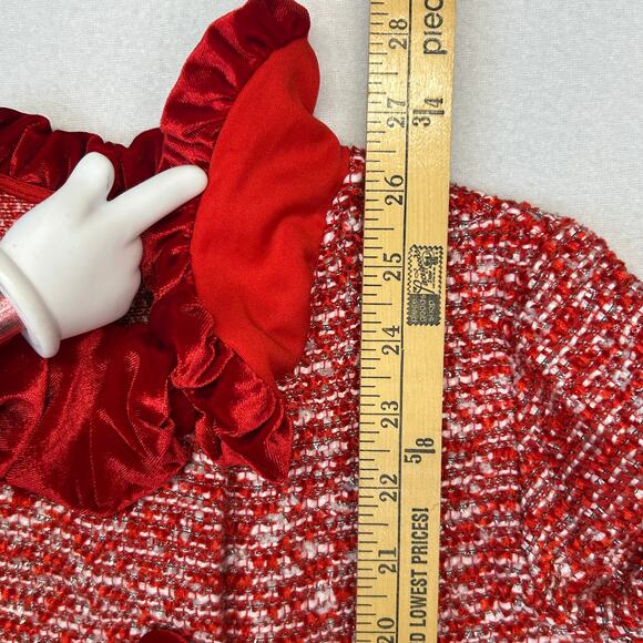 Blueberi Boulevard Tweed Coat Girl 6 Red White Silver Velour Trim Jacket Holiday - Picture 7 of 11